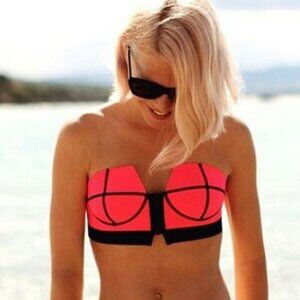 N.L.P. Womens Strapless Neoprene Zip Front Bikini Top